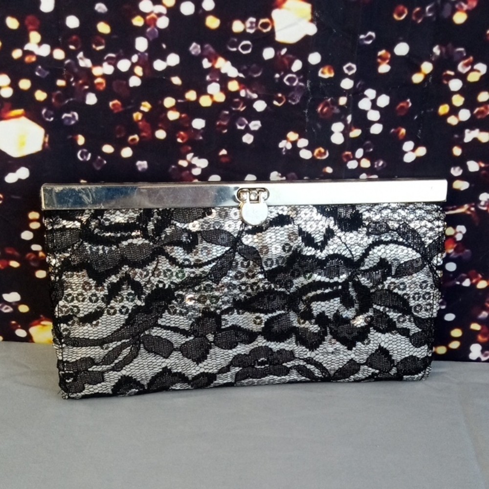 👜 Bebe Black Lace Evening Clutch